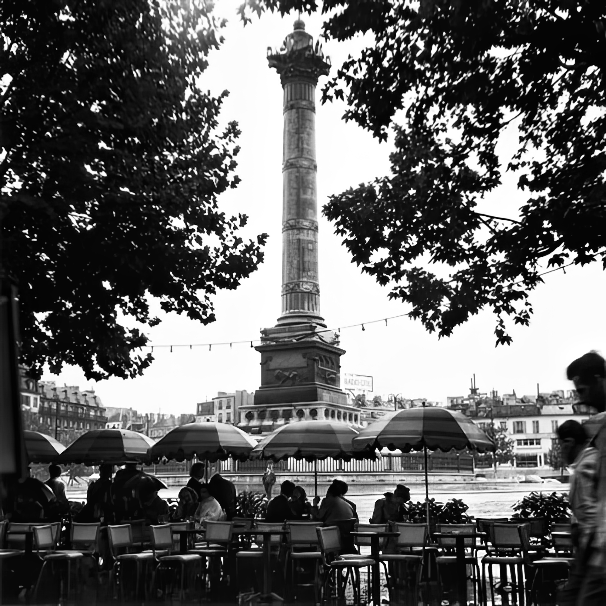 Street Cafe in the Rain, Colonne de Juillet, c. 1955