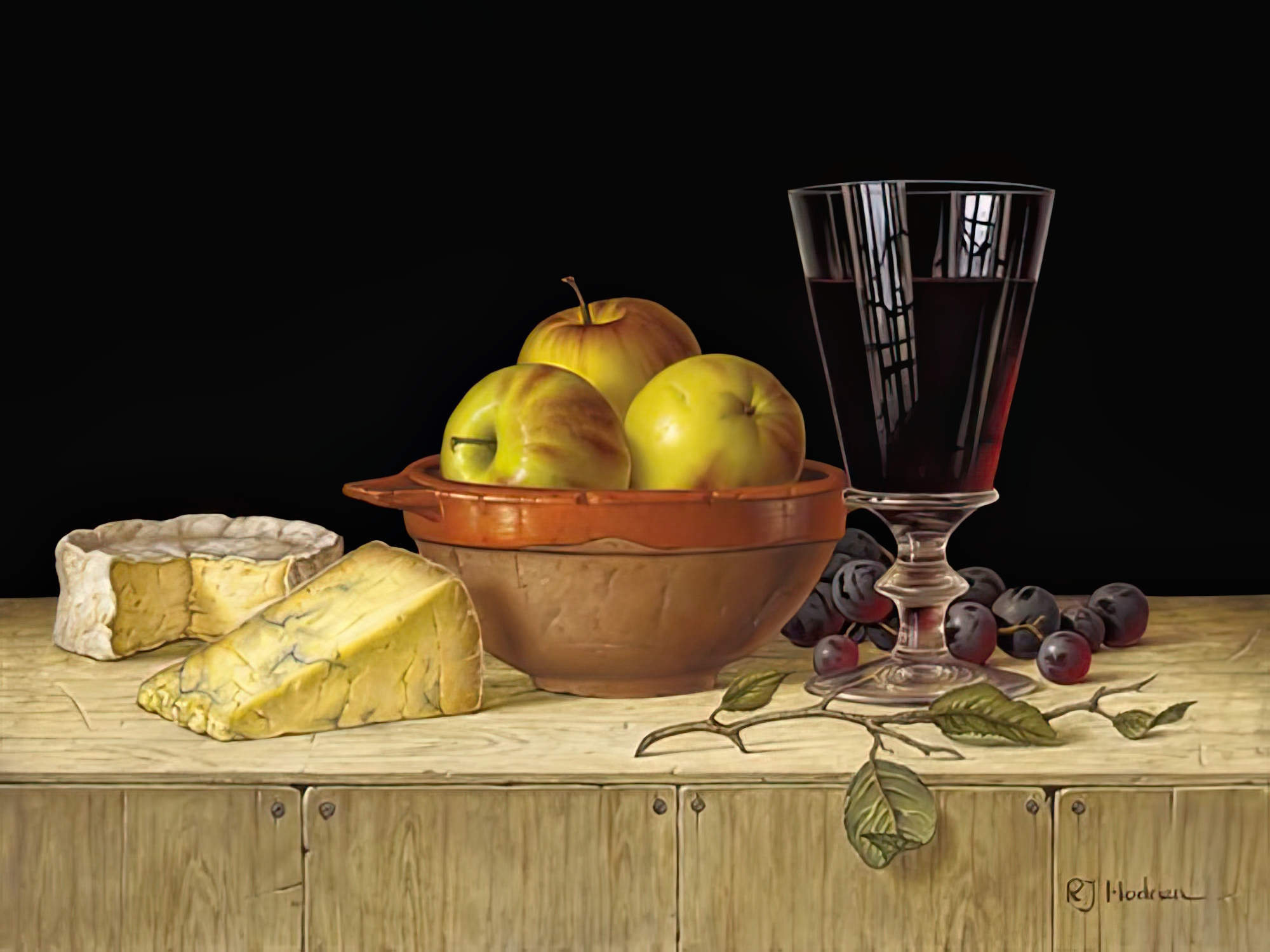 Apples in a Rustic Bowl with Cheeses