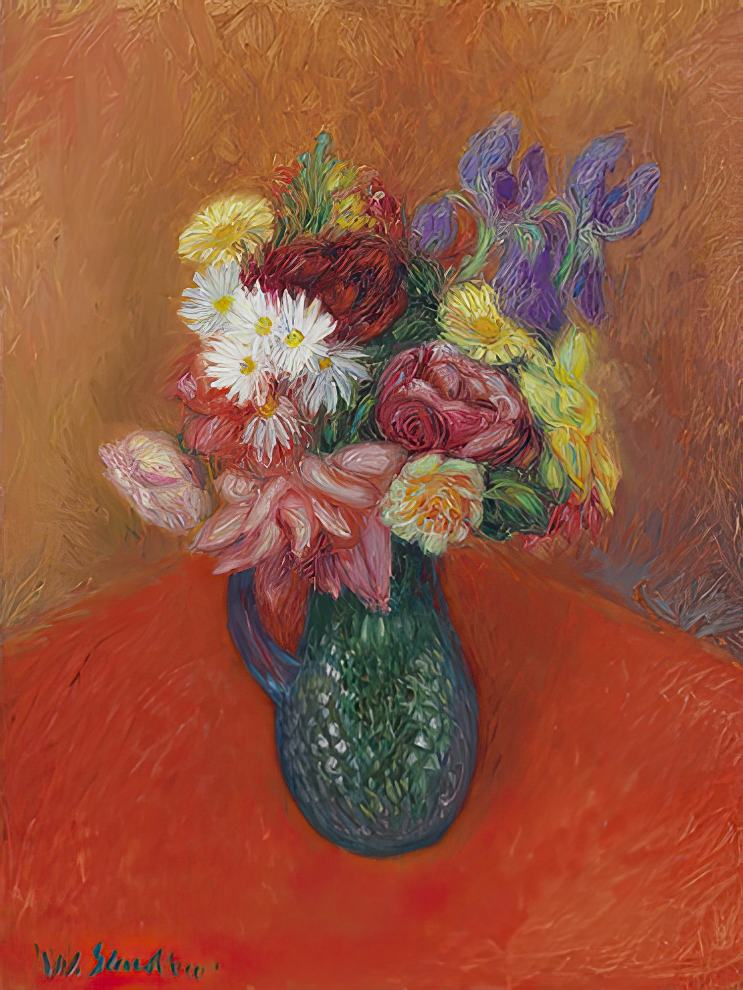 Flowers with Red Tablecloth, 1924