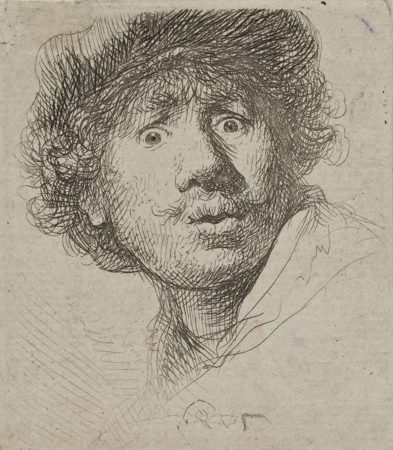 Self-Portrait in a Cap, with Eyes Wide Open, 1630