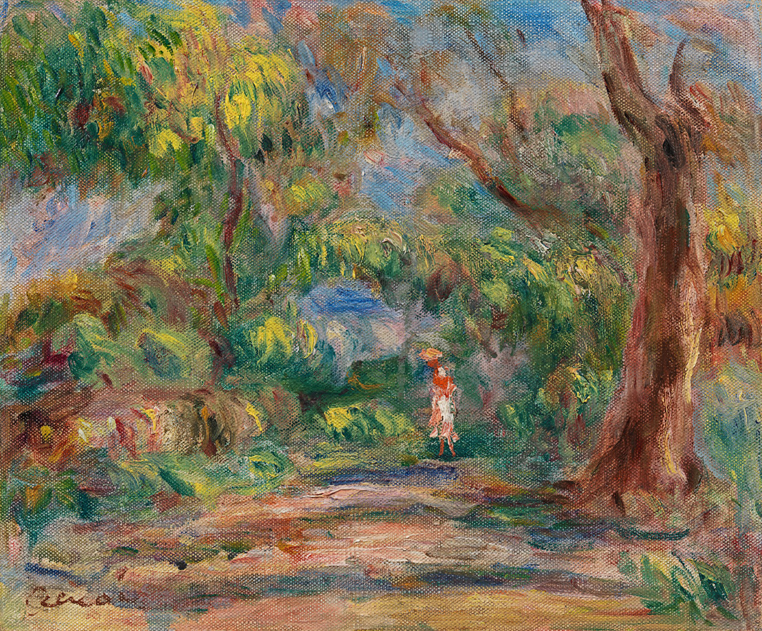 Landscape, Farm Road with Woman in Red and White, 1918