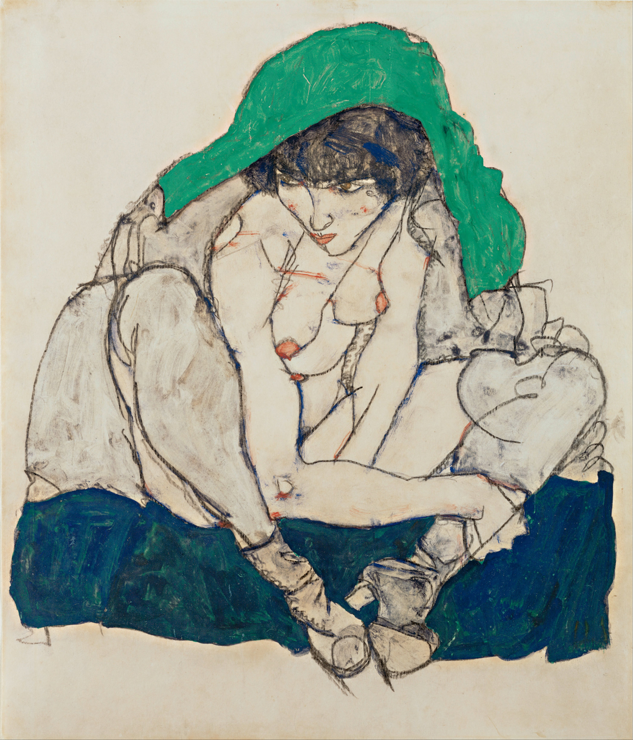 Crouching Woman with Green Headscarf, 1914