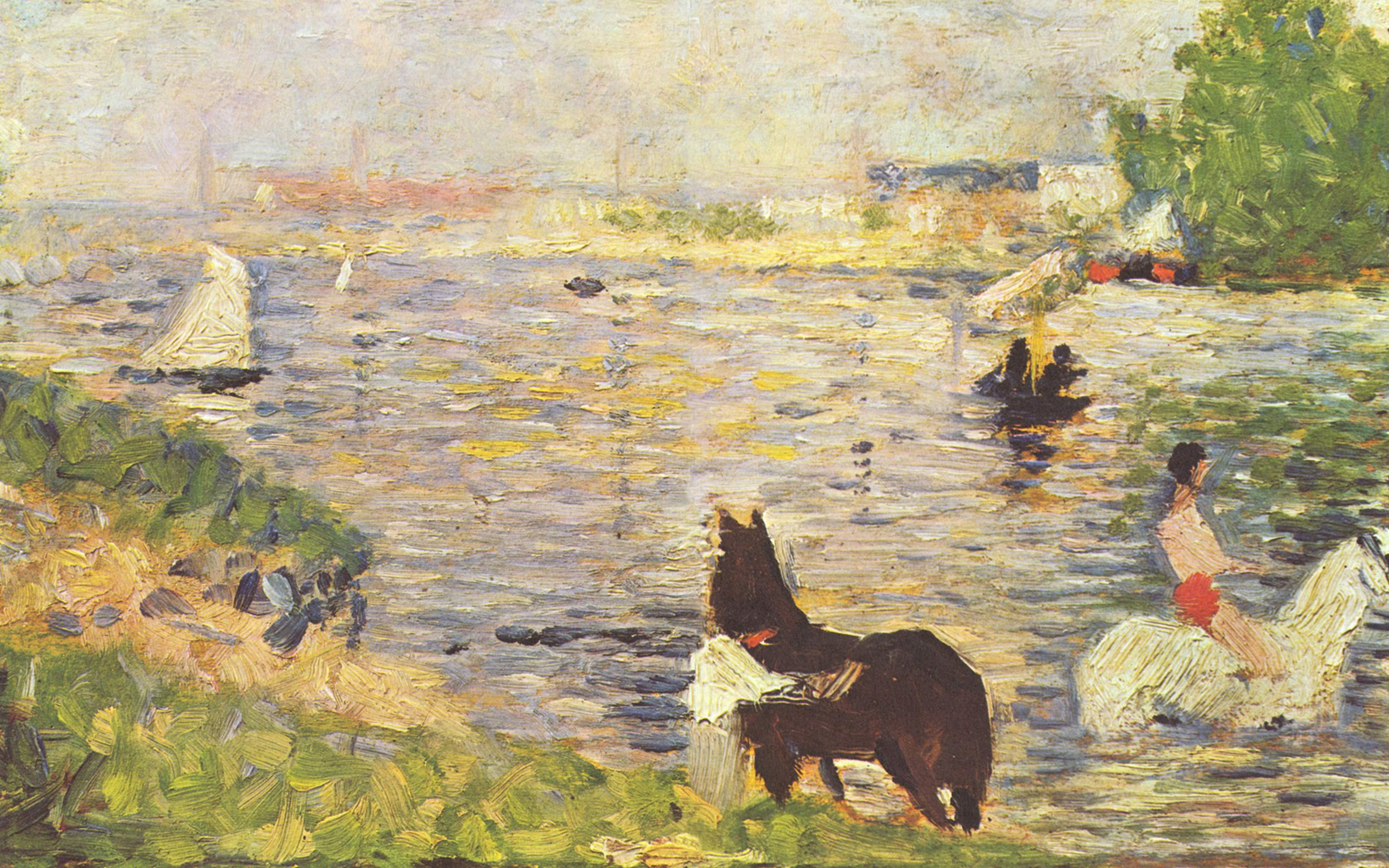 White and Black Horses in the River, c. 1883