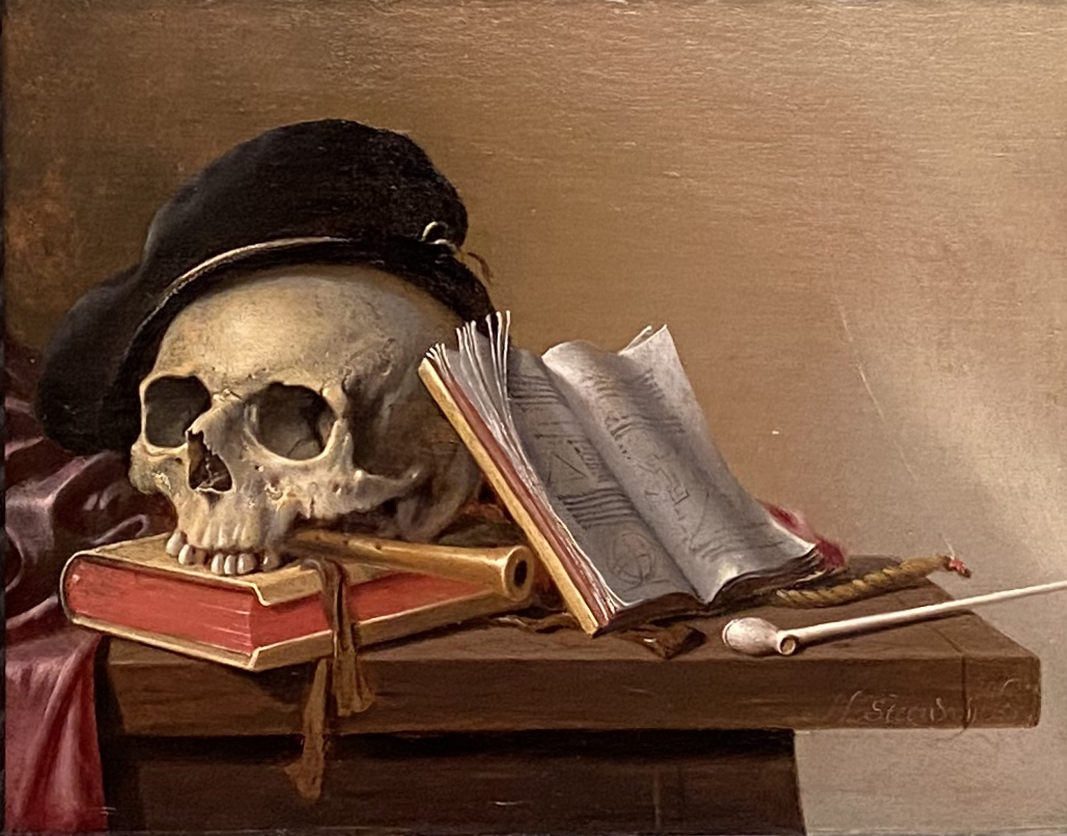 Still Life with Skull, Books, Flute and Pipe