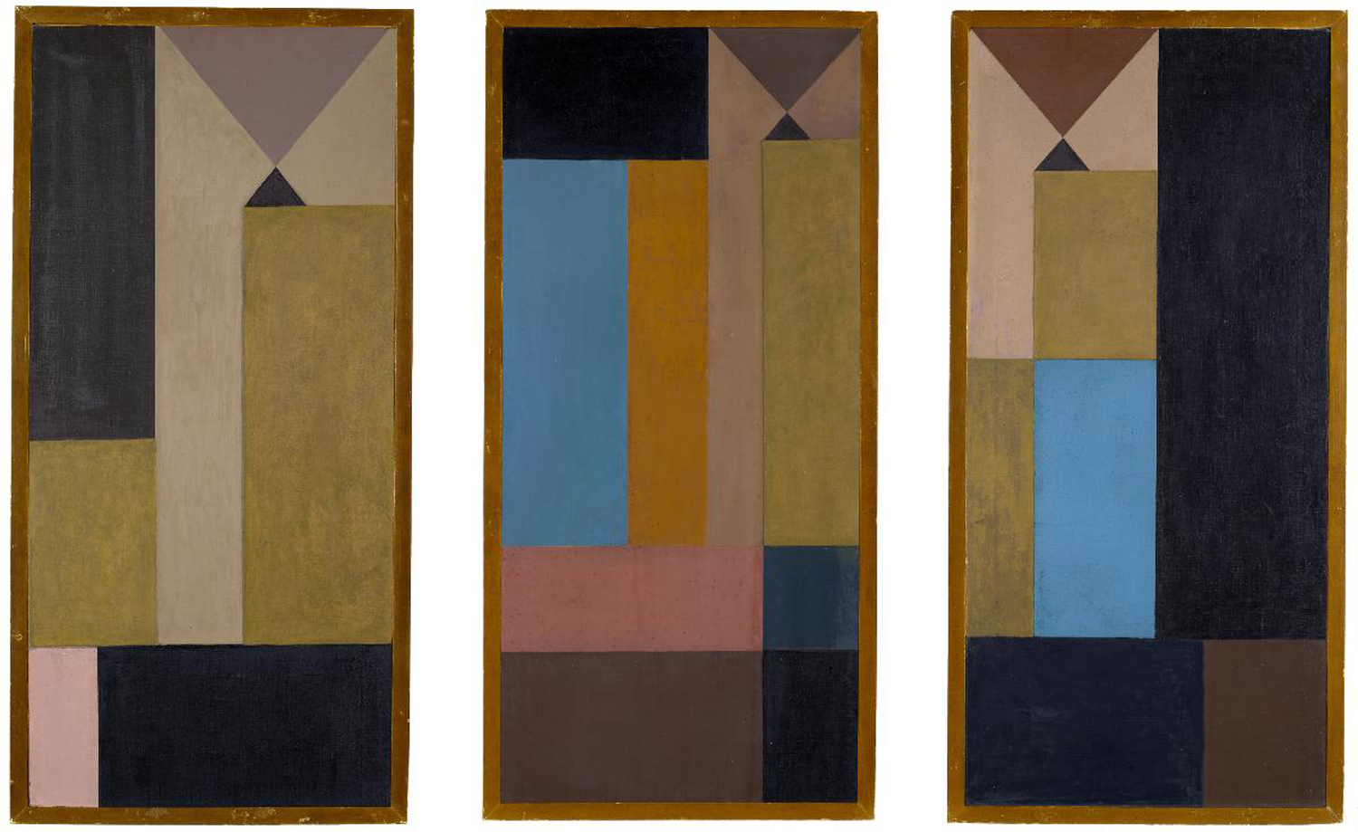 Triptych. Vertical-Horizontal Composition with Reciprocal Triangles, c. 1918