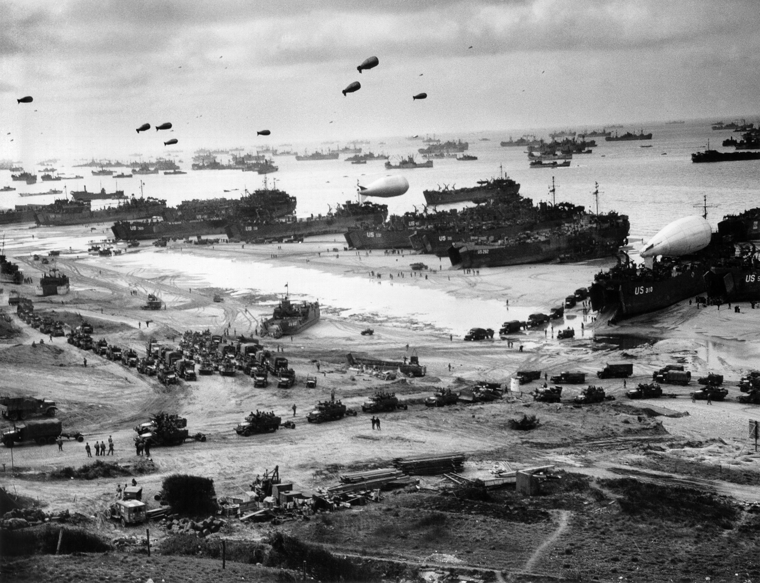 Landing Ships Putting Cargo Ashore on Omaha Beach, 1944