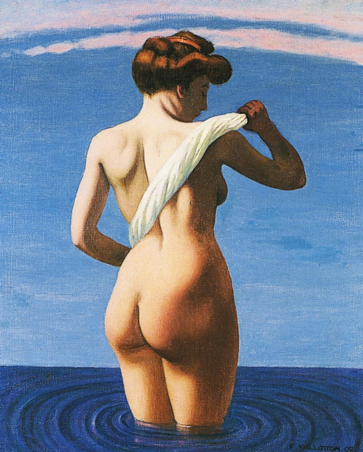 Female Bather Drying her Back with a Rolled Towel, Switzerland, 1908