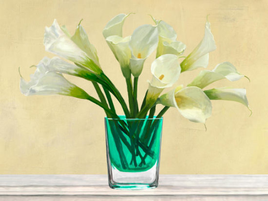 White Callas In a Green Vase