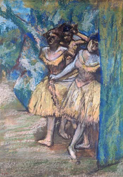 Three Dancers, With a Backdrop of Trees and Rocks
