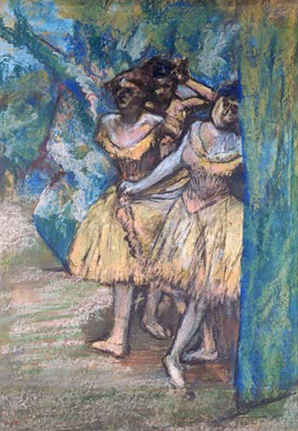 Three Dancers, With a Backdrop of Trees and Rocks