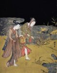 A Young Couple Catching Fireflies at Night on the Banks of a River