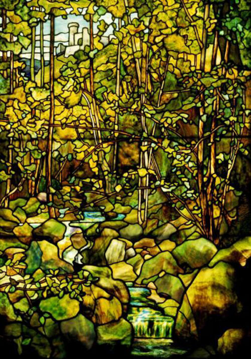 A Leaded Glass Window of a Woodland Scene