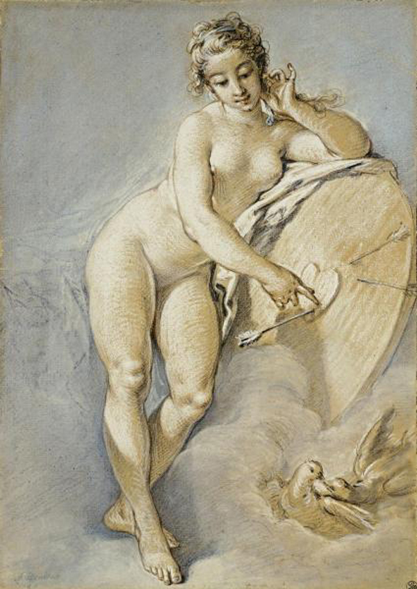 Venus Standing, Gesturing Towards a Heart On a Target with Two Doves