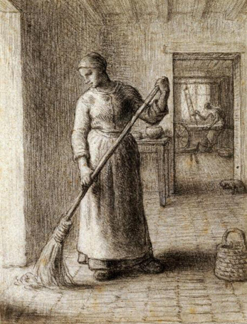 Woman Sweeping Her Home