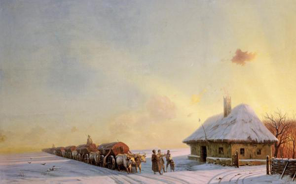 Ukranian Oxcart Drivers in Winter