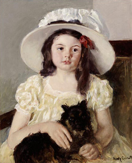 Francoise Holding a Little Black Dog