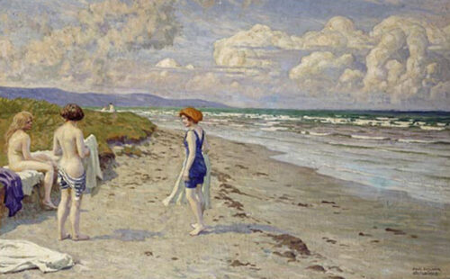 Girls Preparing To Bathe on a Beach