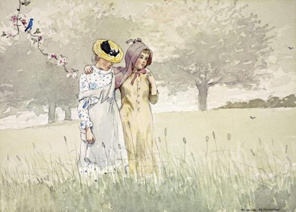 Girls Strolling In an Orchard