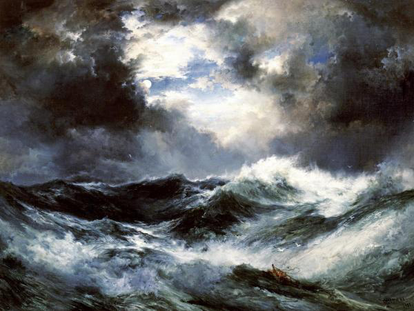 Moonlit Shipwreck at Sea