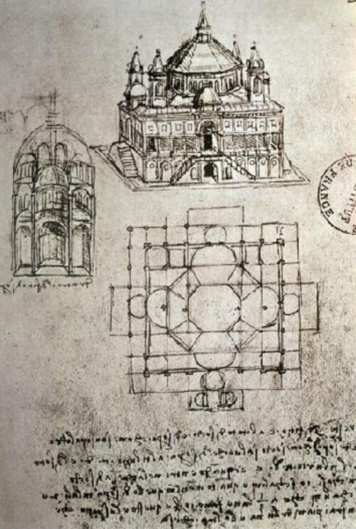 Sketch of a Square Church with Central Dome and Minaret