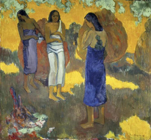 Three Tahitian Women Against a Yellow Background