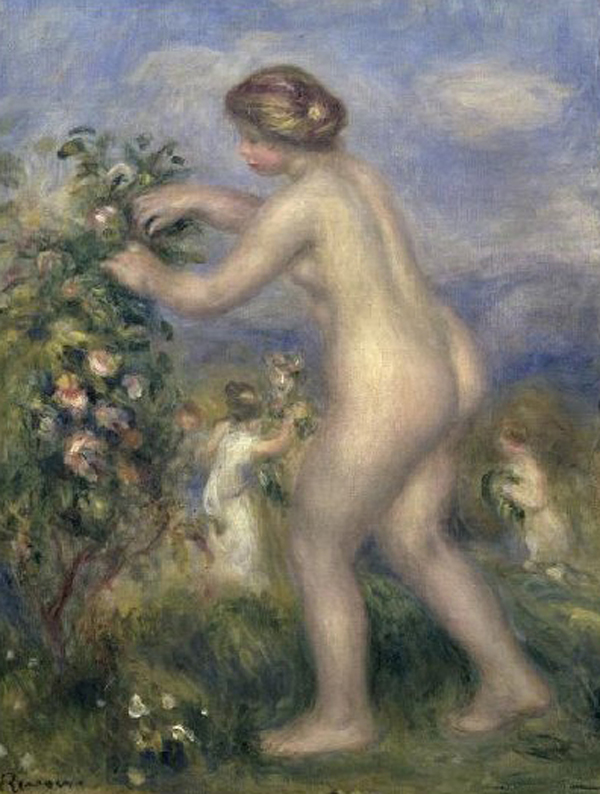 Young Nude Girl Picking Flowers