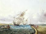 Square Rigged Ships Off Jetty