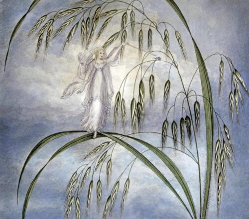 A Fairy Waving Her Wand Standing Among Blades of Grass