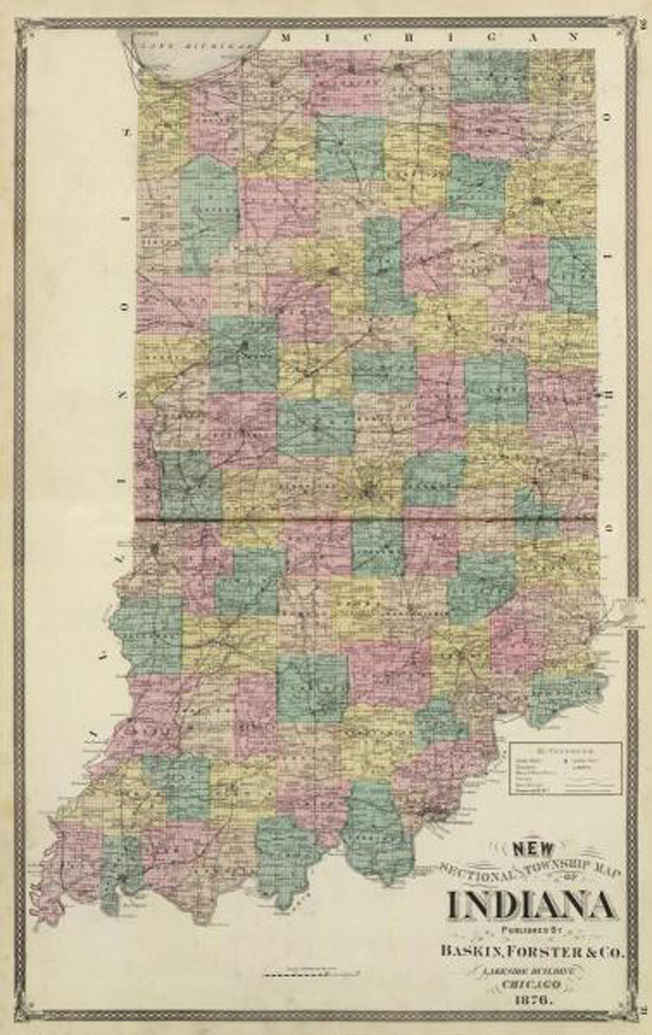 New Sectional and Township Map of Indiana, 1876