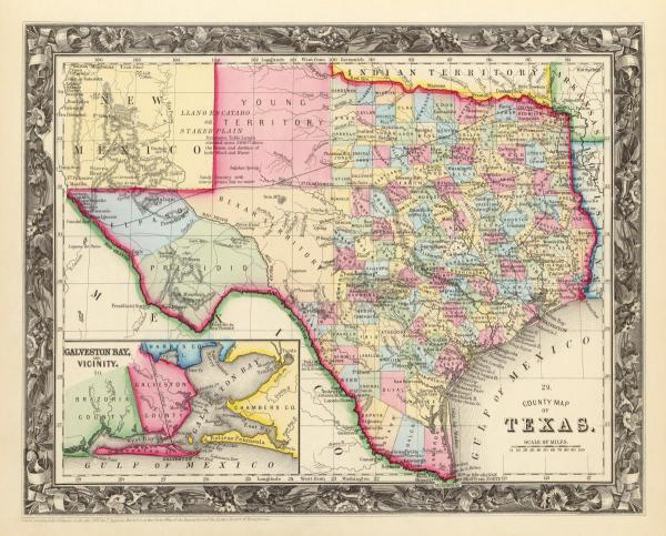 County Map of Texas, 1860