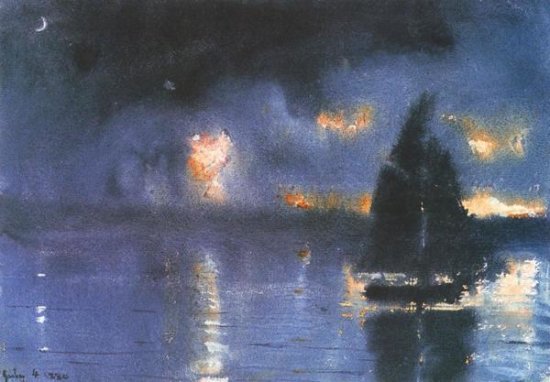 Sailboat and Fourth of July Fireworks