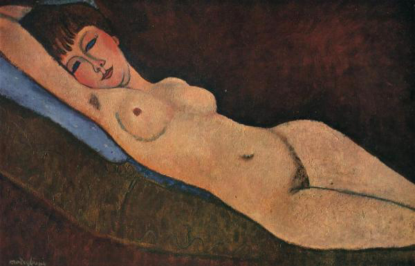 Reclining Nude on Blue Cushion