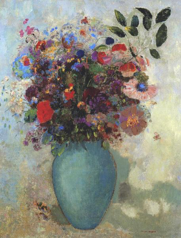 Flowers in a Turquoise Vase