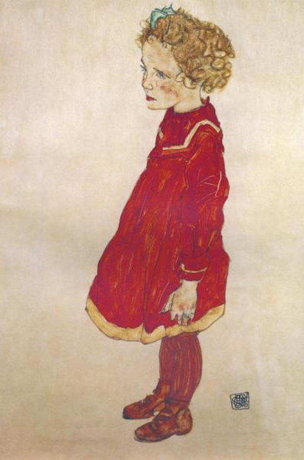 Little Girl With Blond Hair In Red Dress