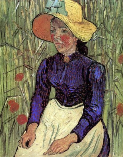 Young Peasant Woman Wearing a Straw Hat