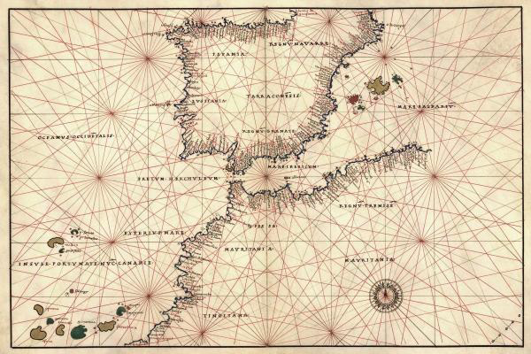 Portolan or Navigational Map of the Spain, Gibraltar & North Africa
