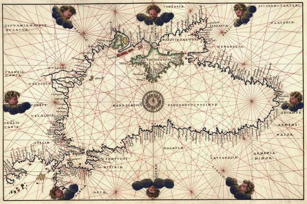 Portolan or Navigational Map of the Black Sea Showing Anthropomorphic Winds