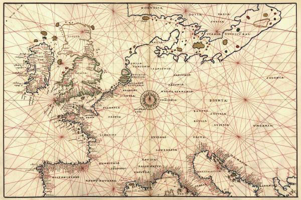 Portolan Map of Spain, England, France, Germany, The British Isles