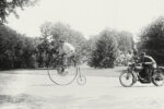 Motorcycle Cop Chases a Penny Farthing Velocipede
