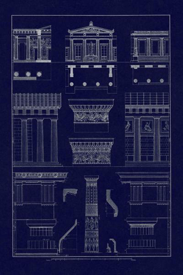 Doric Order, Temple of Zeus and Cased Column - Blueprint