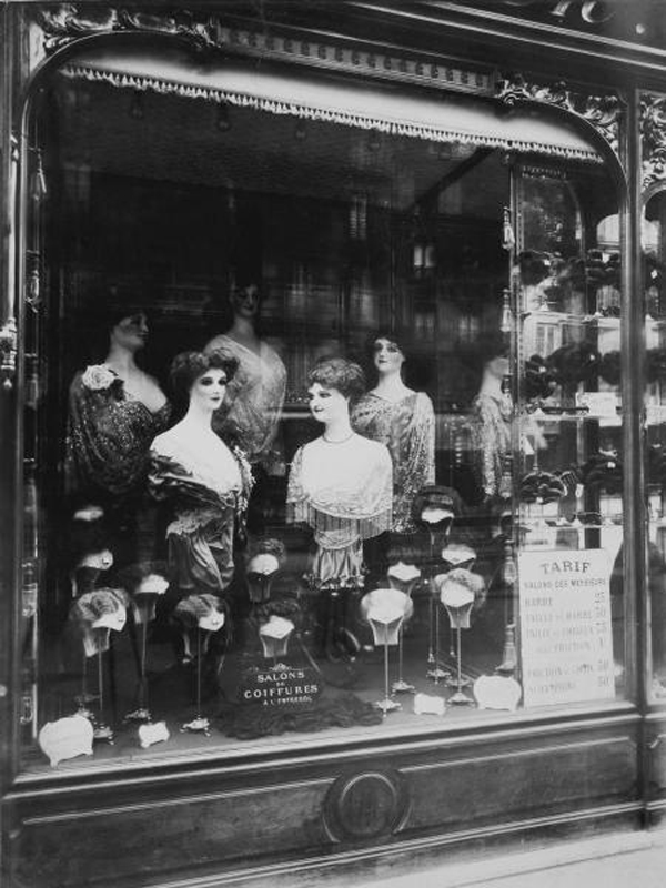 Paris, 1912 - Hairdresser's Shop Window, boulevard de Strasbourg