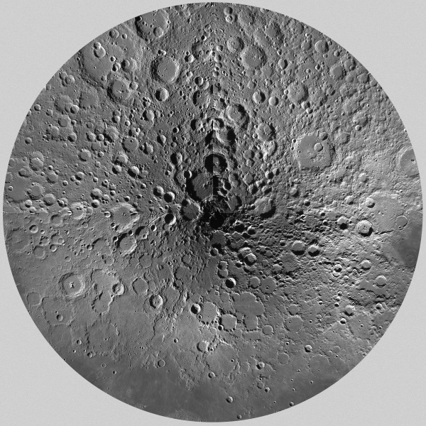 Topographic Map of the Moon, North Pole (unmarked)