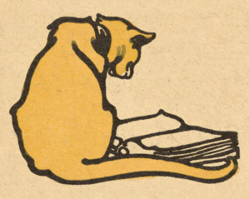 Cat with Books - detail of a Bookplate