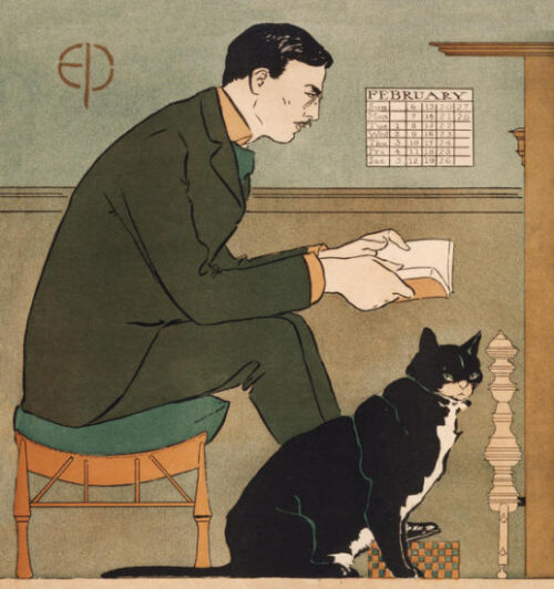 Man Reading at the Fireside with Cat - detail for Harper's for February, 1898