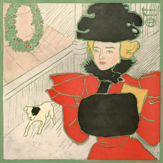 Woman and Dog Going Holiday Shopping - detail for Harper's Christmas 1896
