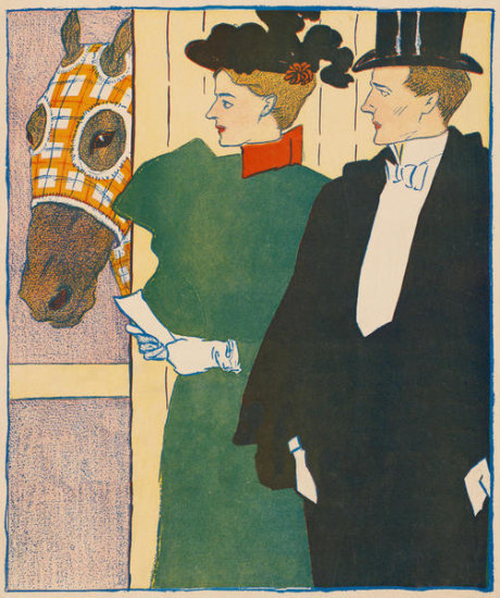 Formally Dressed Couple Inspecting a Racehorse - detail for Harper's for November 1895