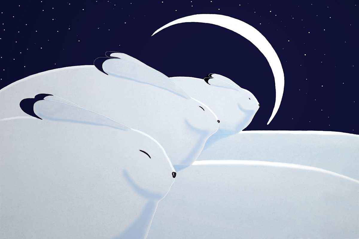 Winter Moon With Hares