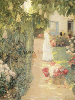 Gathering Flowers In a French Garden