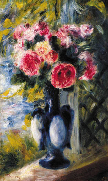 Bouquet de Roses en Vase Bleu