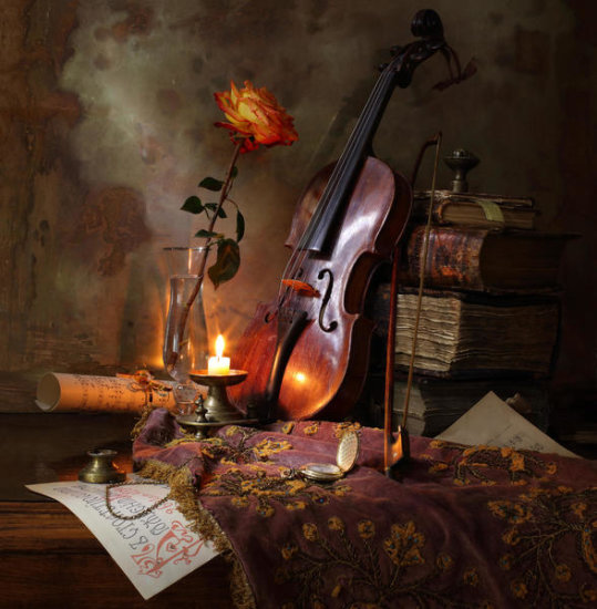 Still Life with Violin and Rose